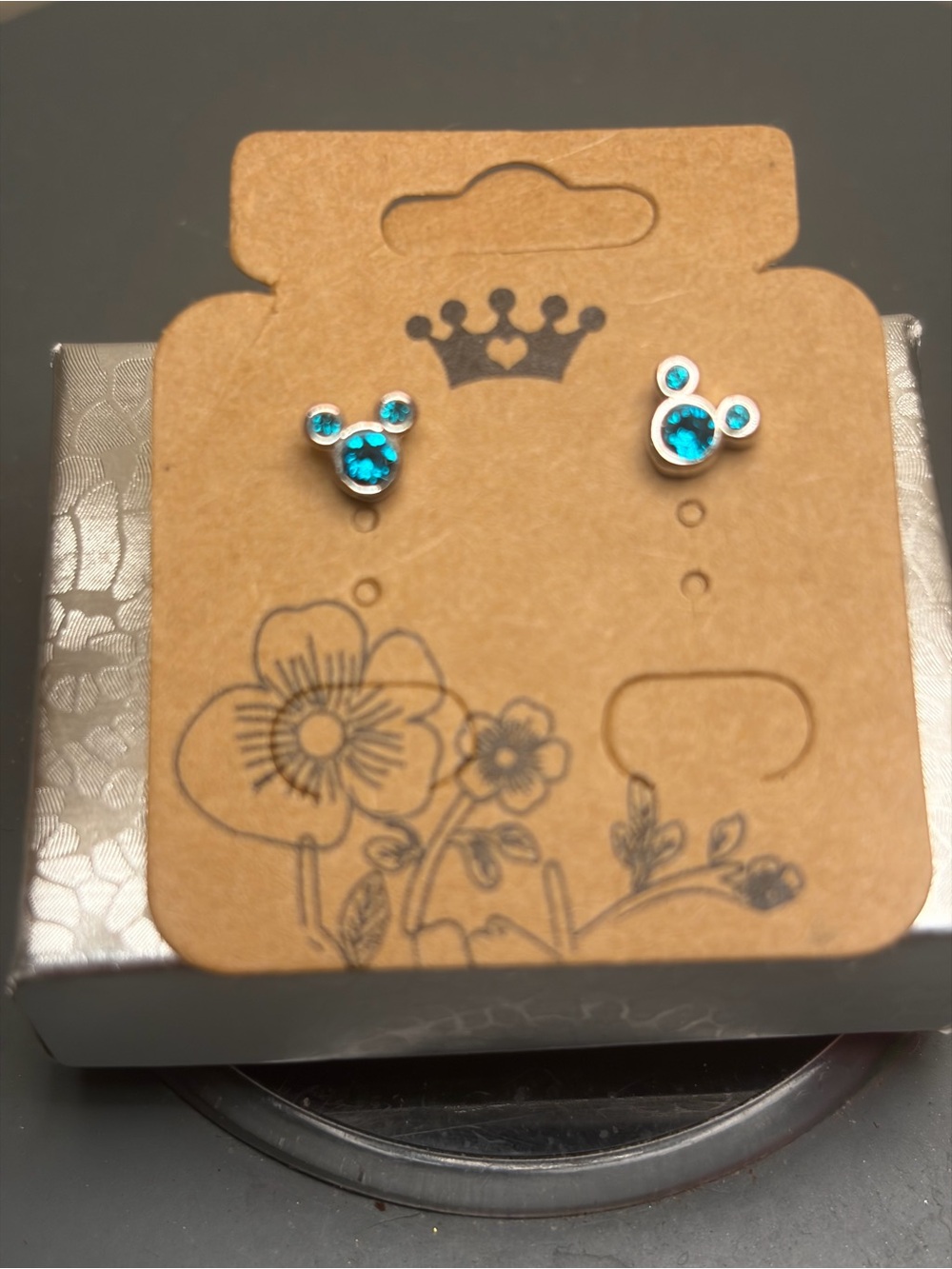 NEW Disney Blue Topaz Crystal Mouse Stud Earrings